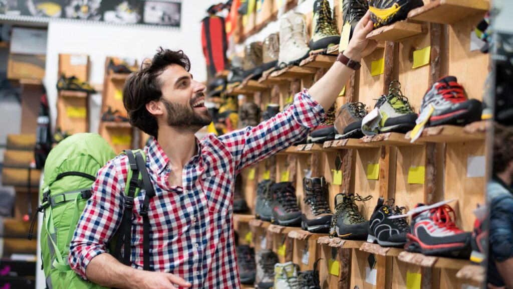 Hummingbird Watching a man choosing hiking boots for bird watching adventures