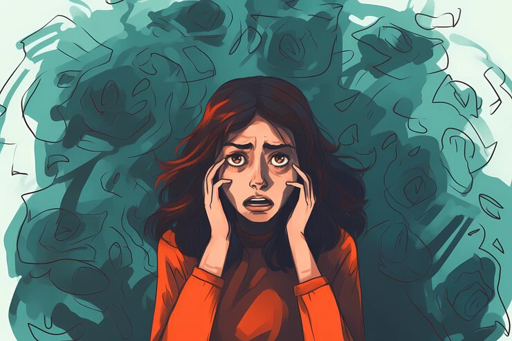 Artistic depiction of a person suffering from anxiety due to thermal stress 